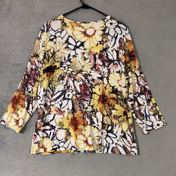 Chicos Blouse Floral Fall Top Gold Orange Purple Womens XL V-neck - Picture 7 of 8